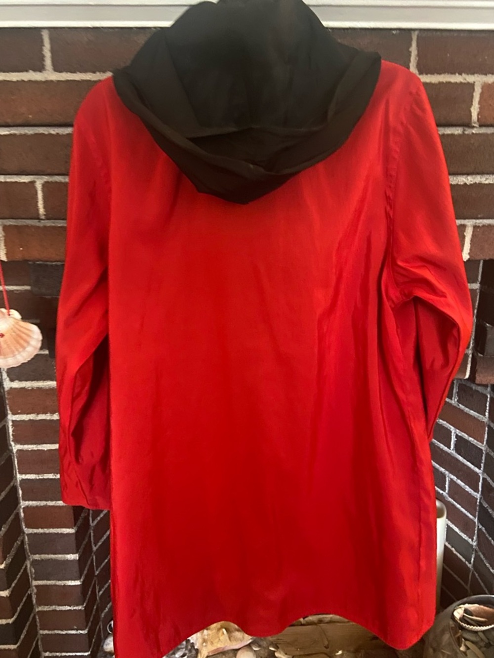 Mycra Pac Red and Black Reversible Trench Coat with Hidden Hood